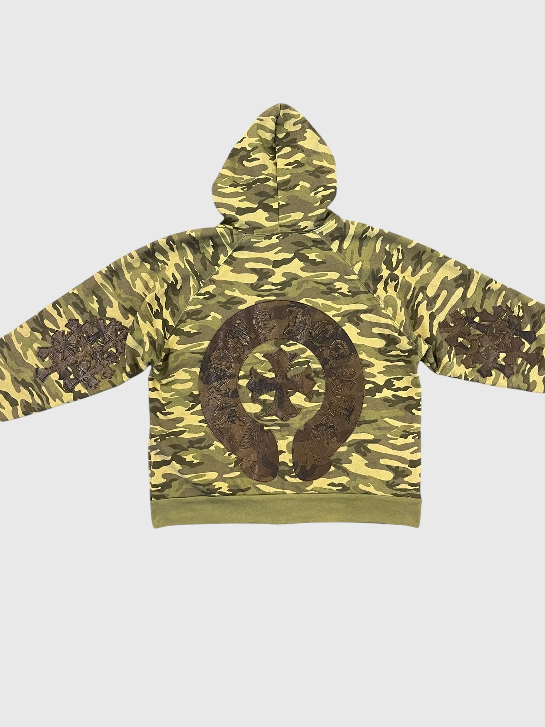 Chrome Hearts Vintage Camo Cross Patch Zip-Up Hoodie