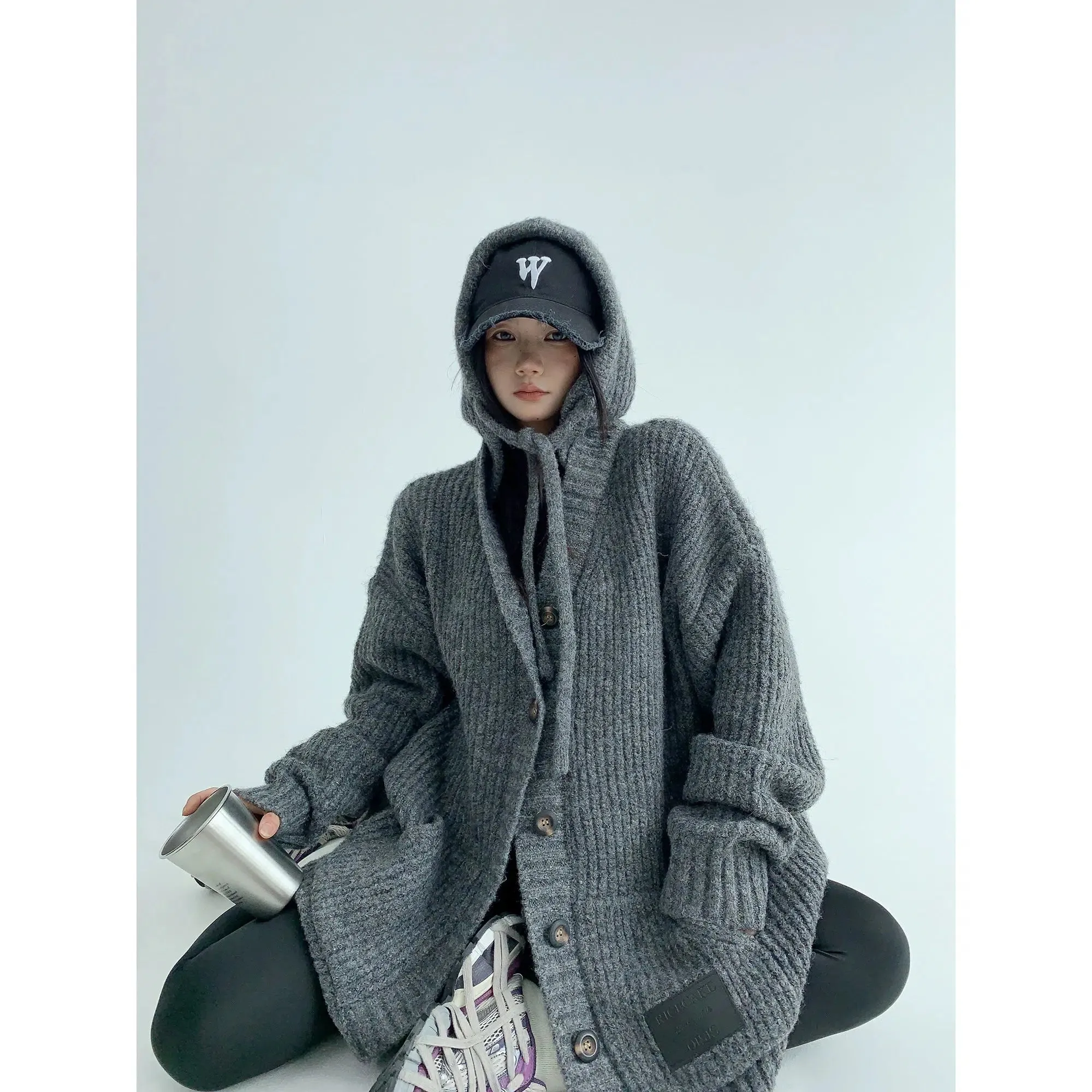 Chunky Button-Up Hoodie Sweatshirt