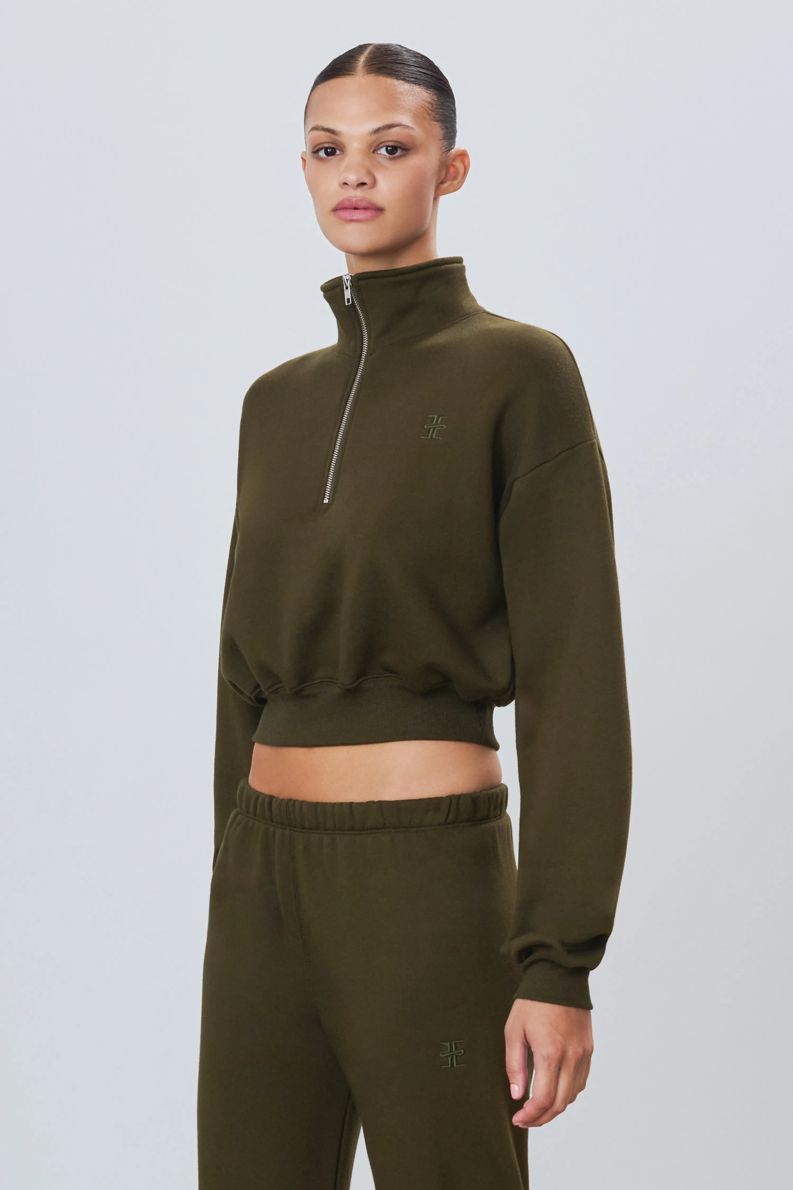 Cropped Half-Zip Sweatshirt