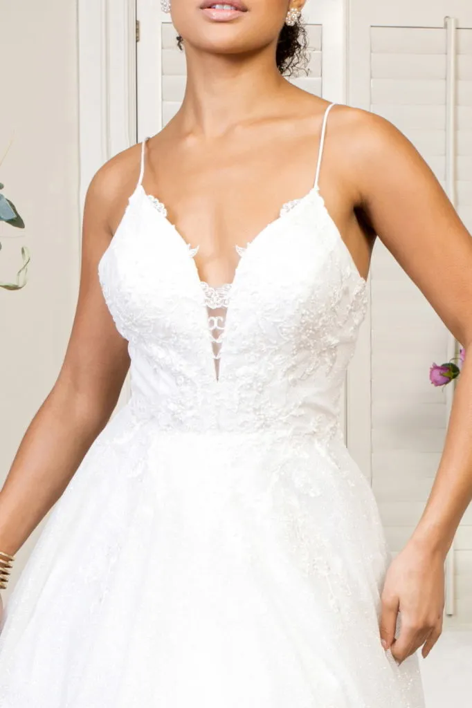 Embroidered Bodice Sweethearted Glitter Mesh Wedding Gown