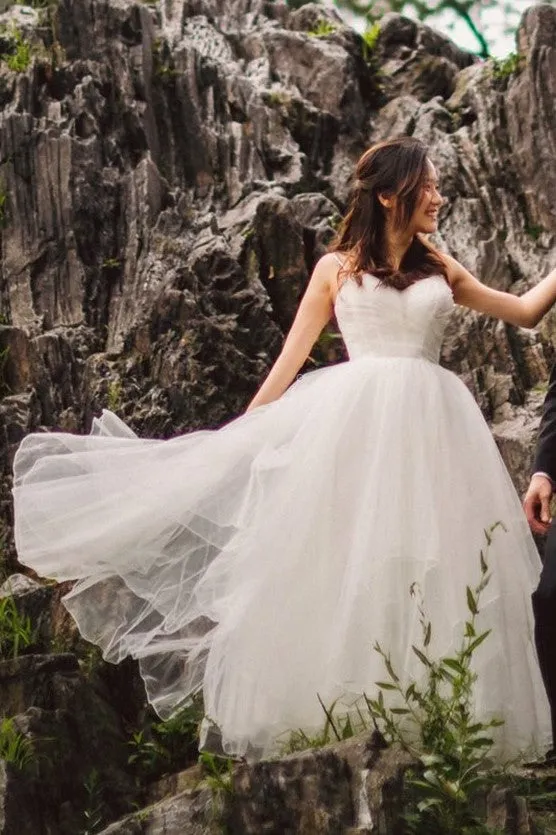 Enchanting Ruching Tulle Outdoor Wedding Dress 2021
