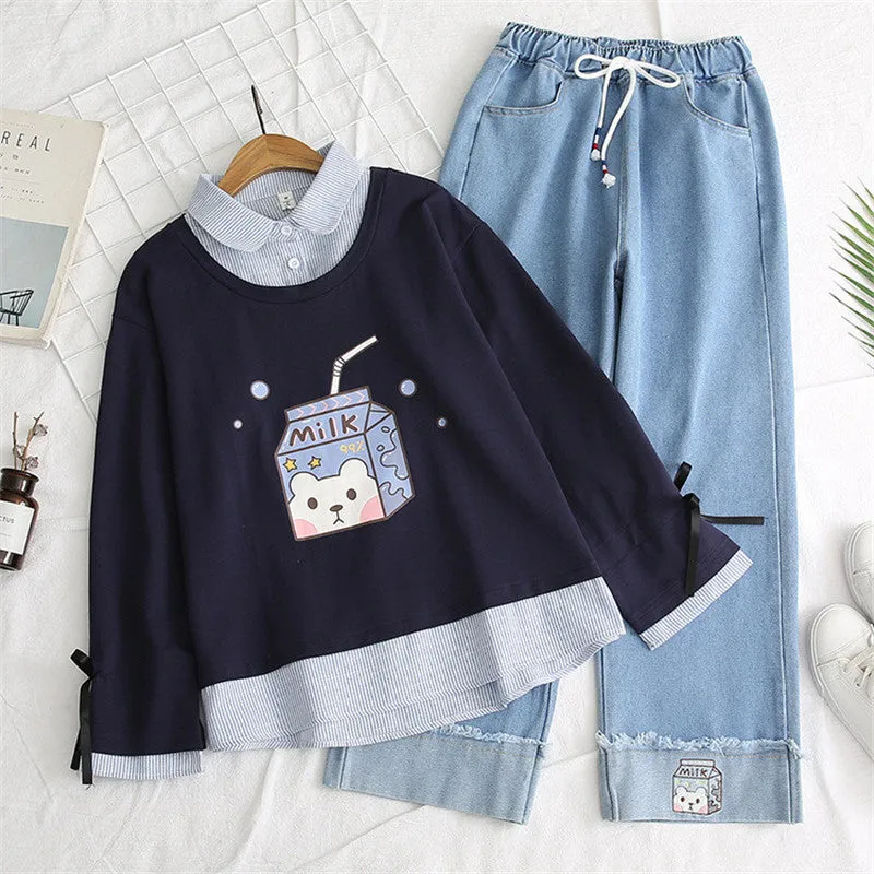 FAKE TWO PIECE LACE UP LONG SLEEVED SWEATER UB3134