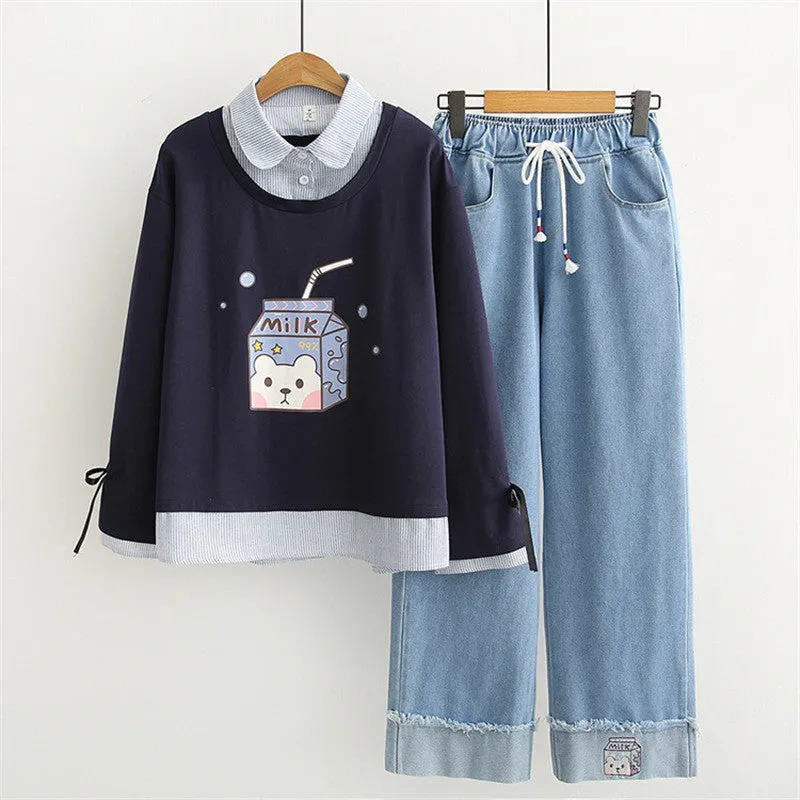 FAKE TWO PIECE LACE UP LONG SLEEVED SWEATER UB3134