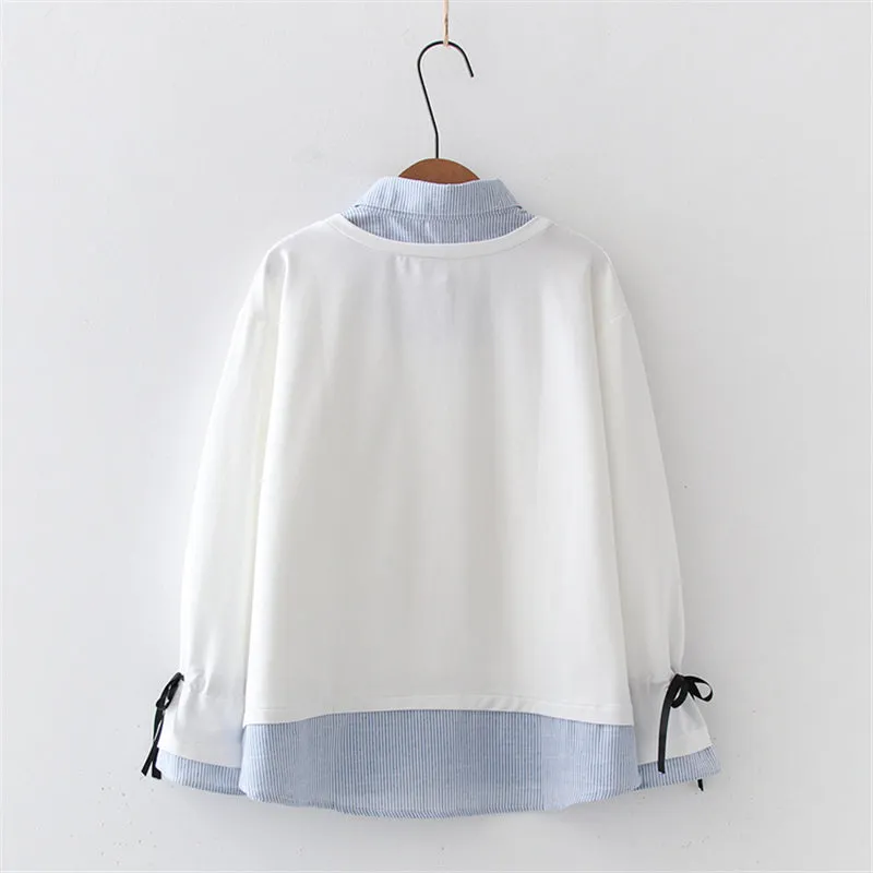 FAKE TWO PIECE LACE UP LONG SLEEVED SWEATER UB3134
