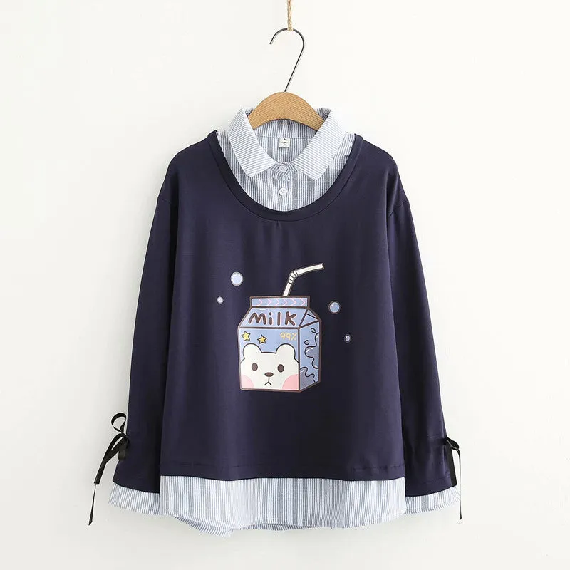 FAKE TWO PIECE LACE UP LONG SLEEVED SWEATER UB3134