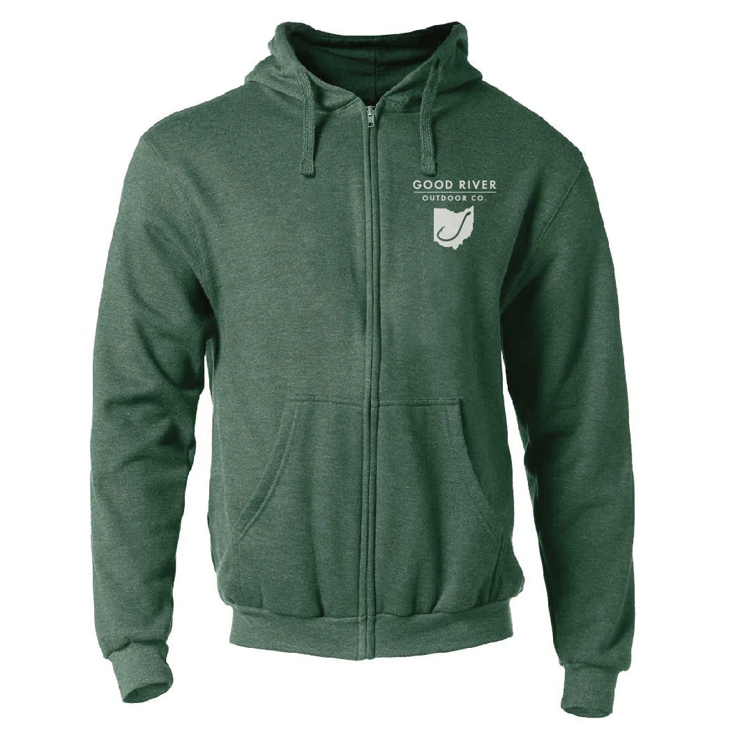 Fish Ohio Heather Forest Green Full Zip Hoody