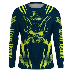 Fish reaper Custom Long Sleeve performance Fishing Shirts, Skull Fishing jerseys | dark blue IPHW3060
