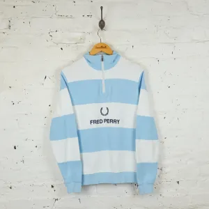 Fred Perry 1/4 Zip Striped Sweatshirt - Blue/White - L