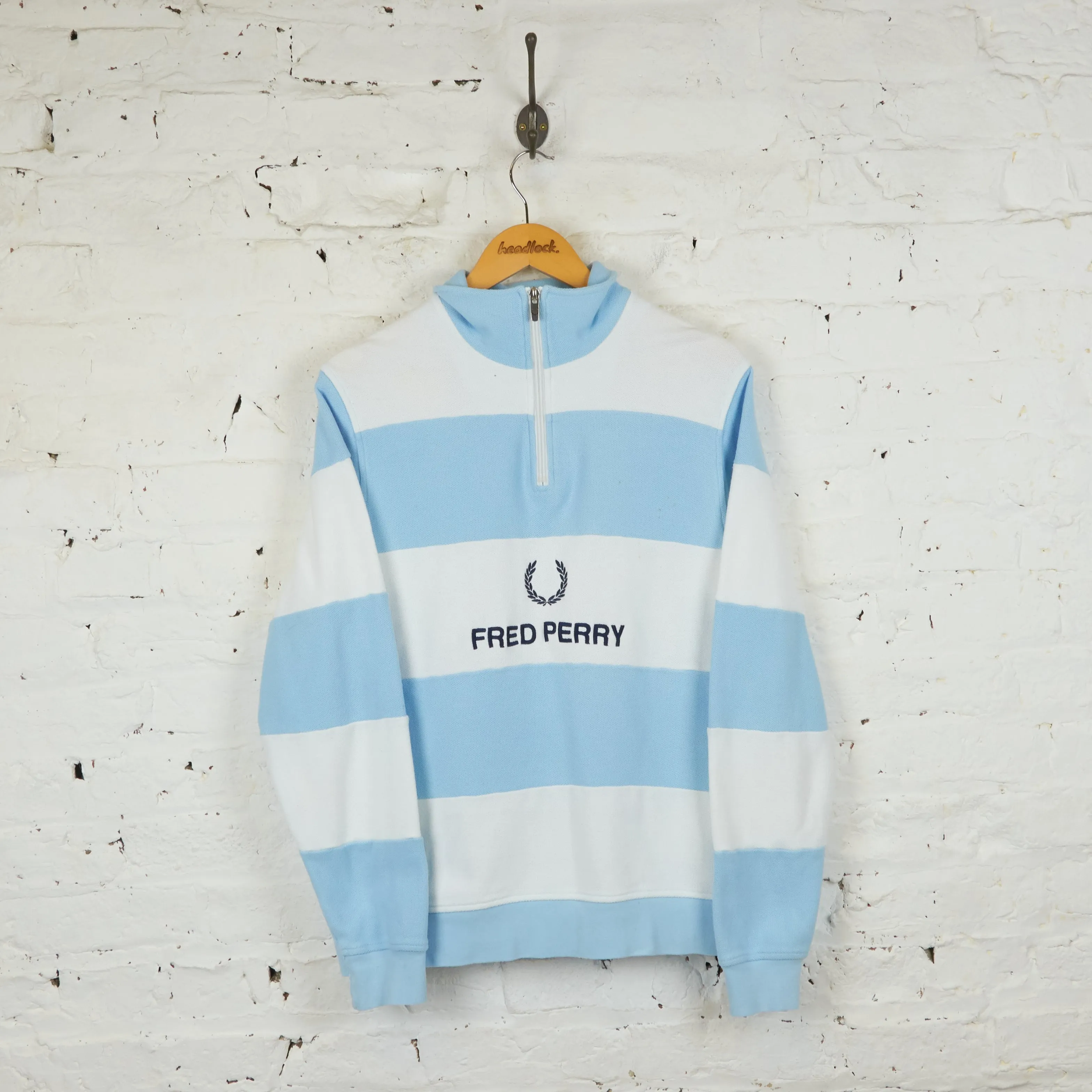 Fred Perry 1/4 Zip Striped Sweatshirt - Blue/White - L