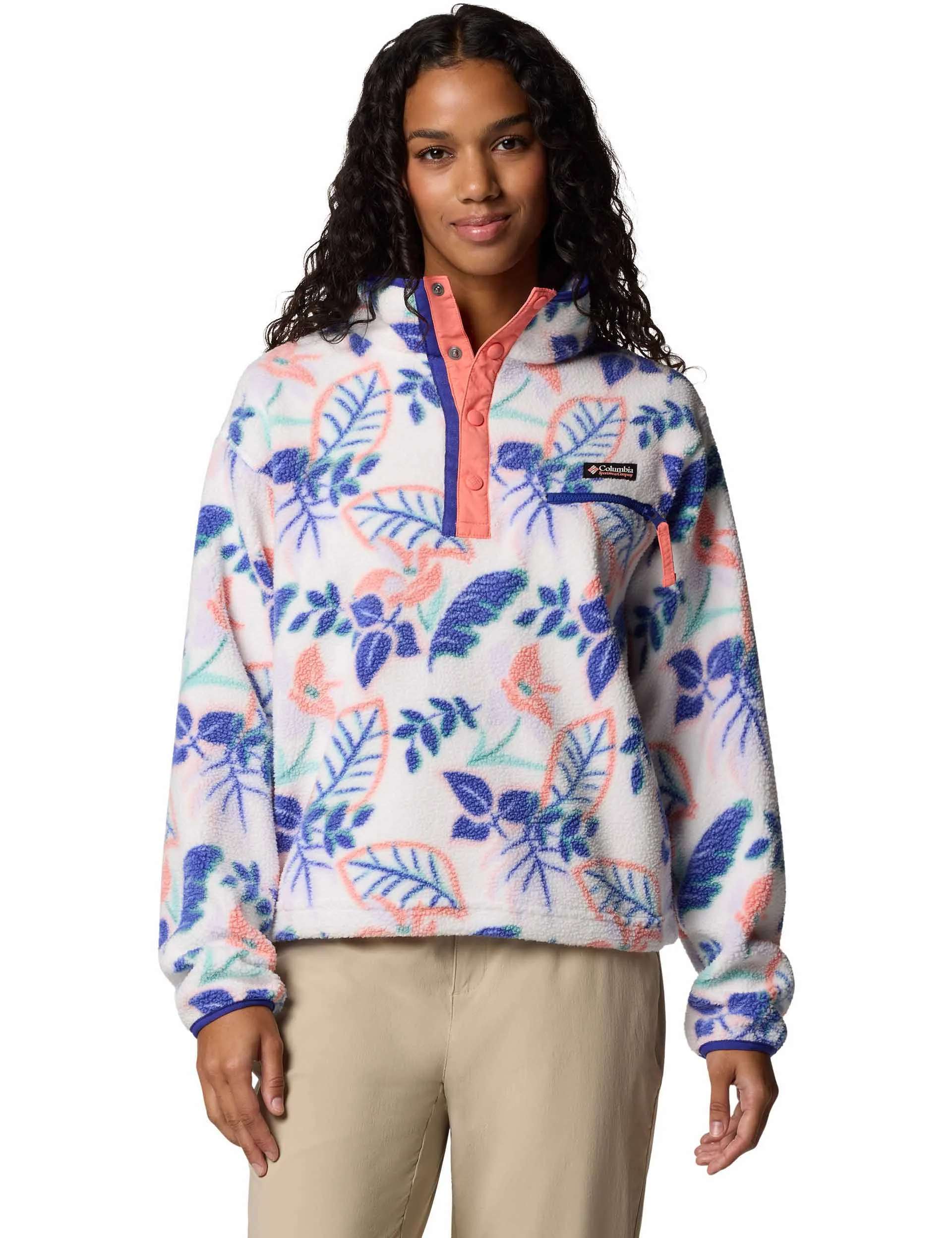 Helvetia II Cropped Sherpa Half Snap Printed Fleece - Sea Salt Pasteled Multi