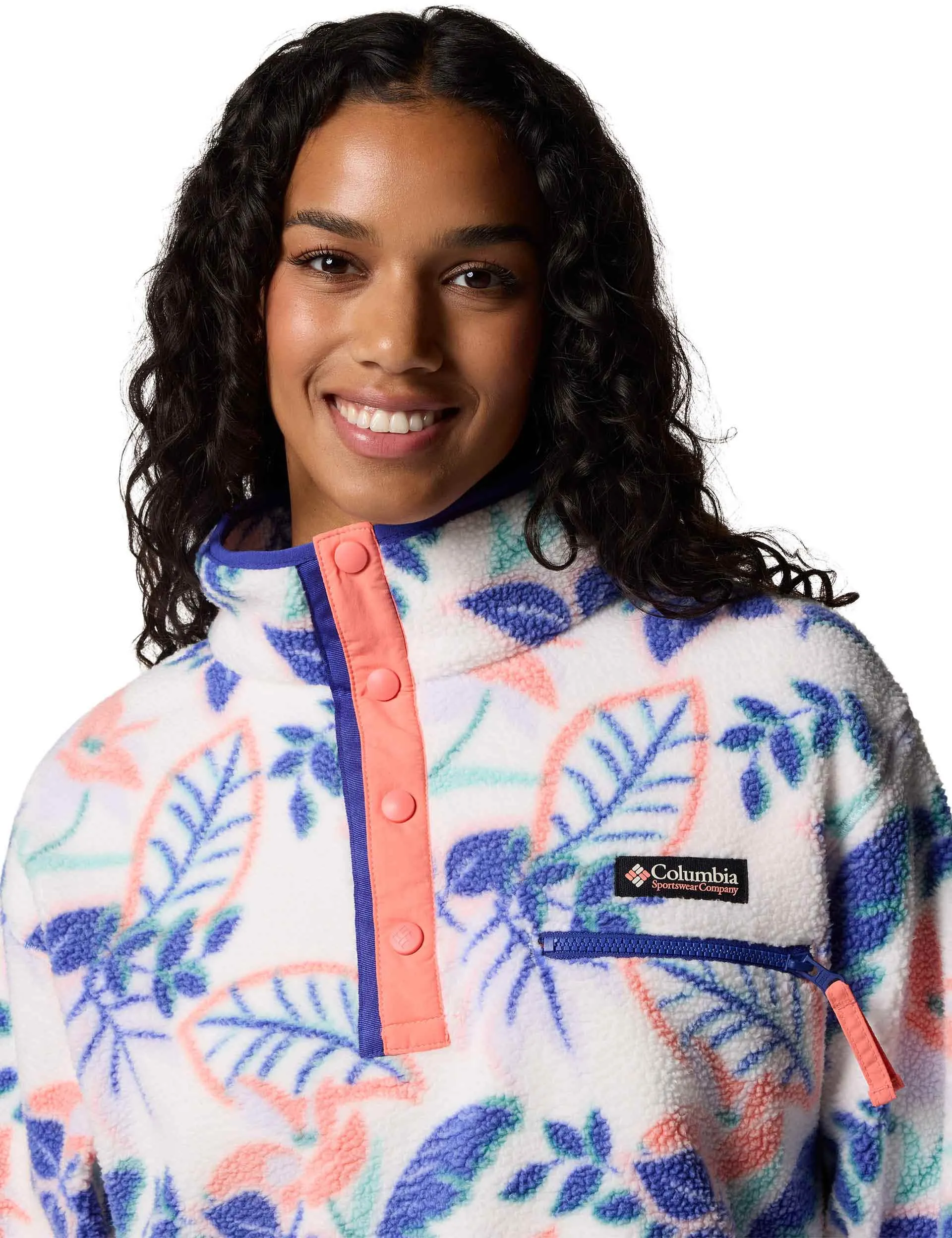 Helvetia II Cropped Sherpa Half Snap Printed Fleece - Sea Salt Pasteled Multi