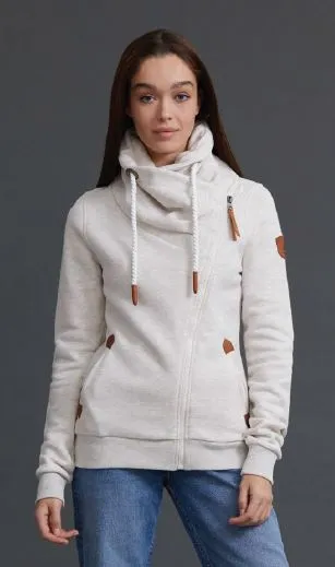 Hestia Full Zip Cowl Neck Sweatshirt - Oatmeal