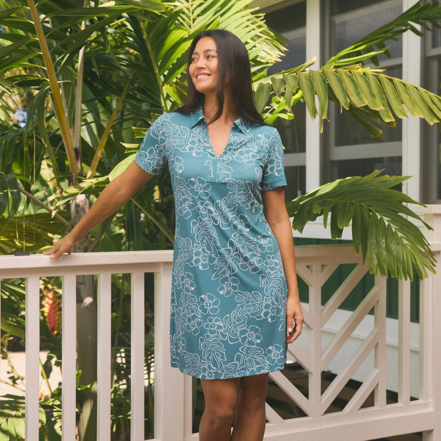 HIBISCUS MONSTERA LIZZY PERFORMANCE DRESS