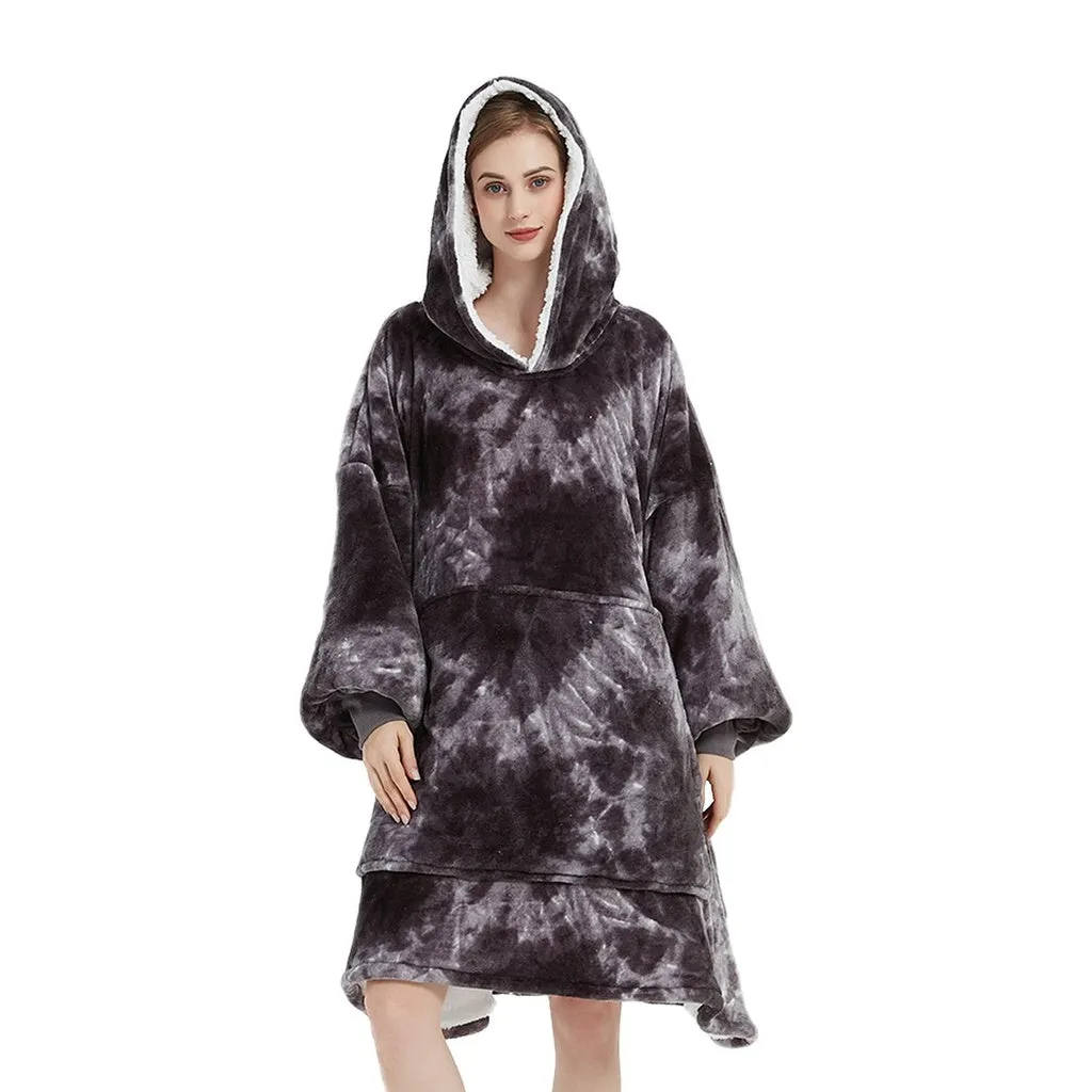 Hoodie Blanket Adult Tie-Dyed Grey