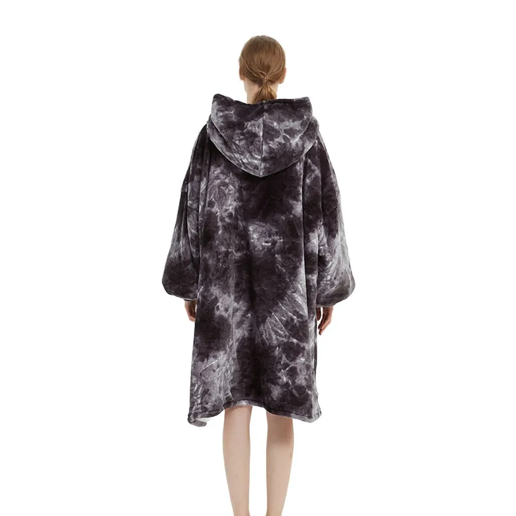 Hoodie Blanket Adult Tie-Dyed Grey