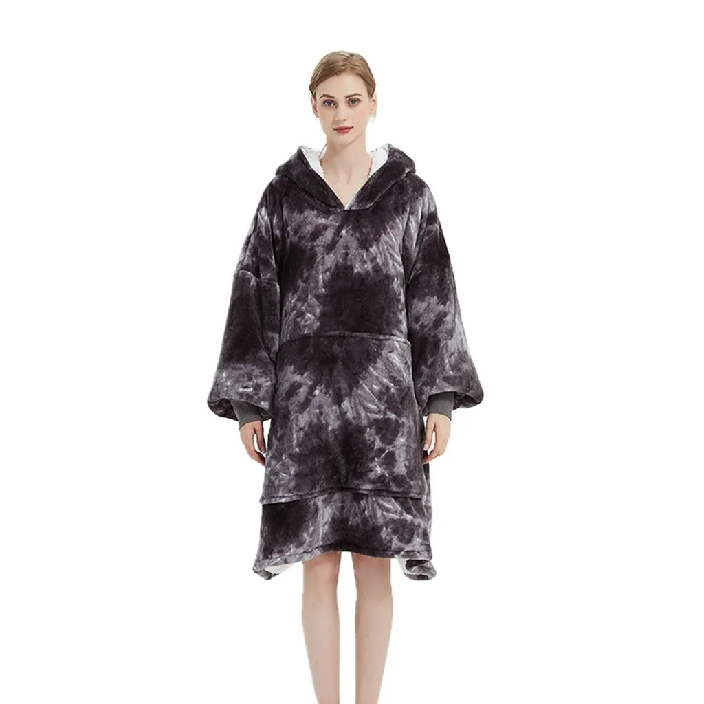 Hoodie Blanket Adult Tie-Dyed Grey