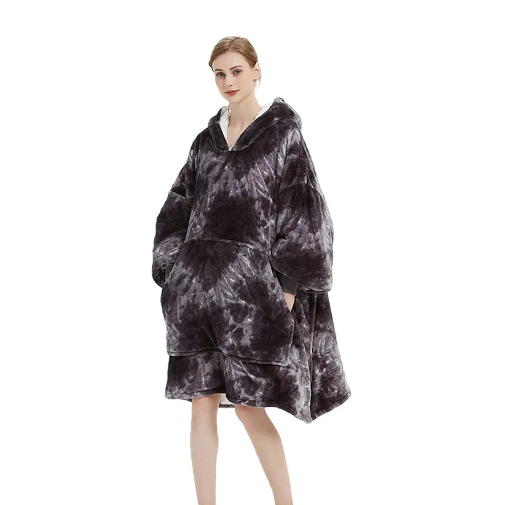 Hoodie Blanket Adult Tie-Dyed Grey