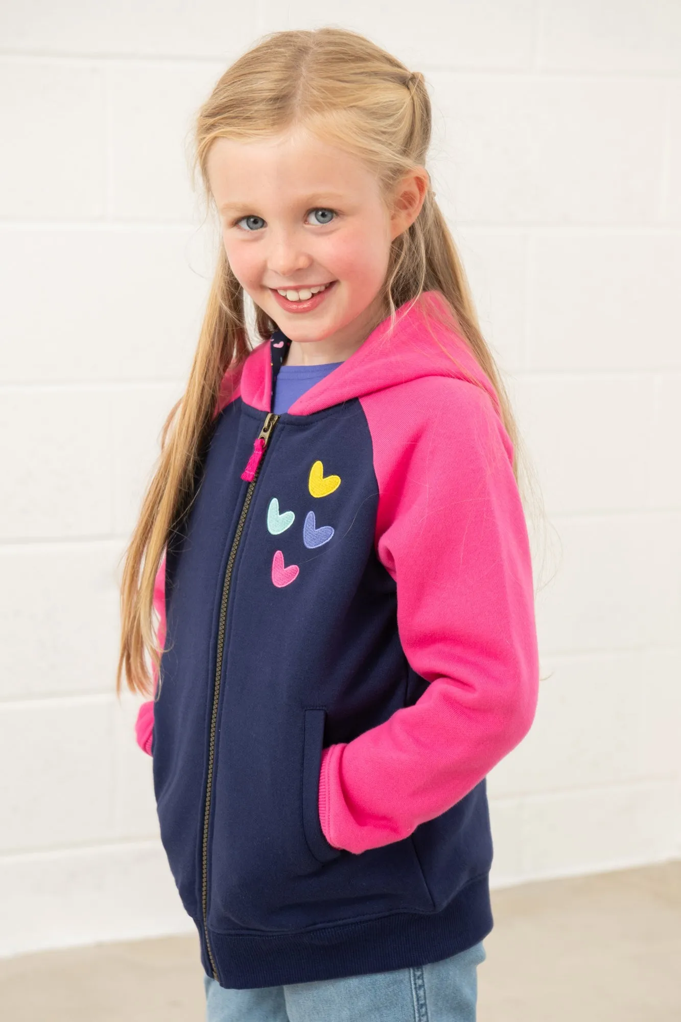 Jasmine Full Zip - Pink Navy Hearts