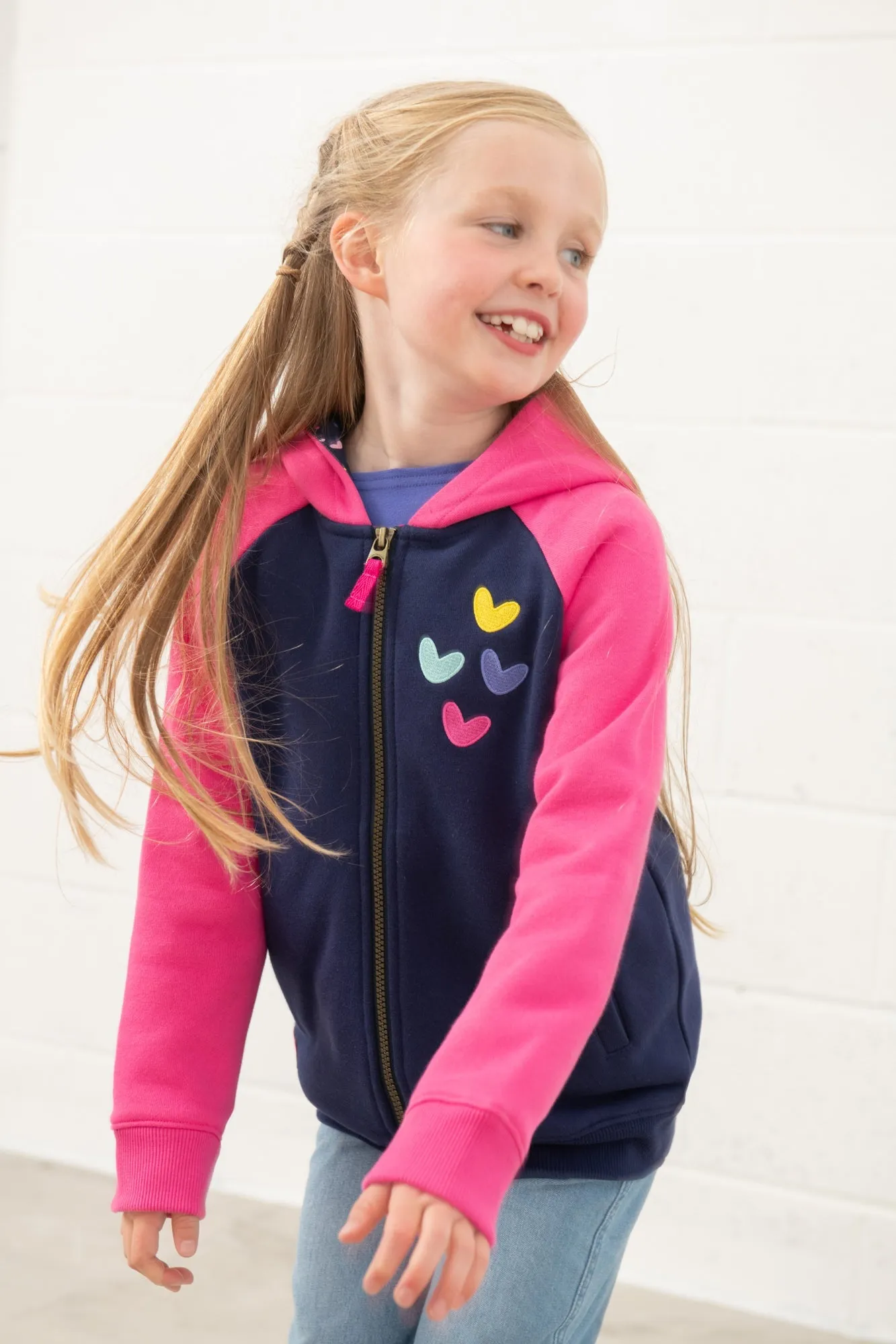 Jasmine Full Zip - Pink Navy Hearts