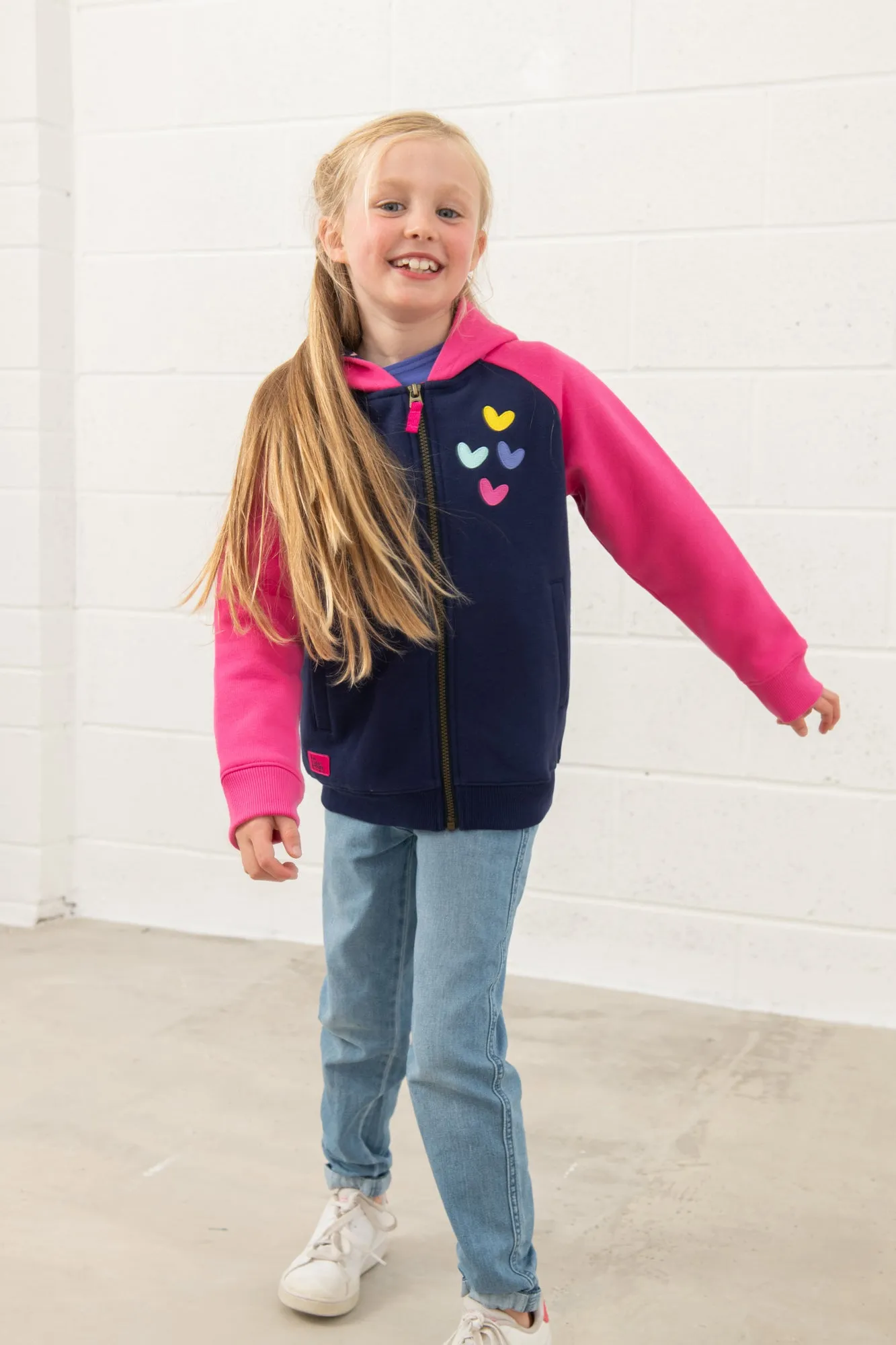 Jasmine Full Zip - Pink Navy Hearts