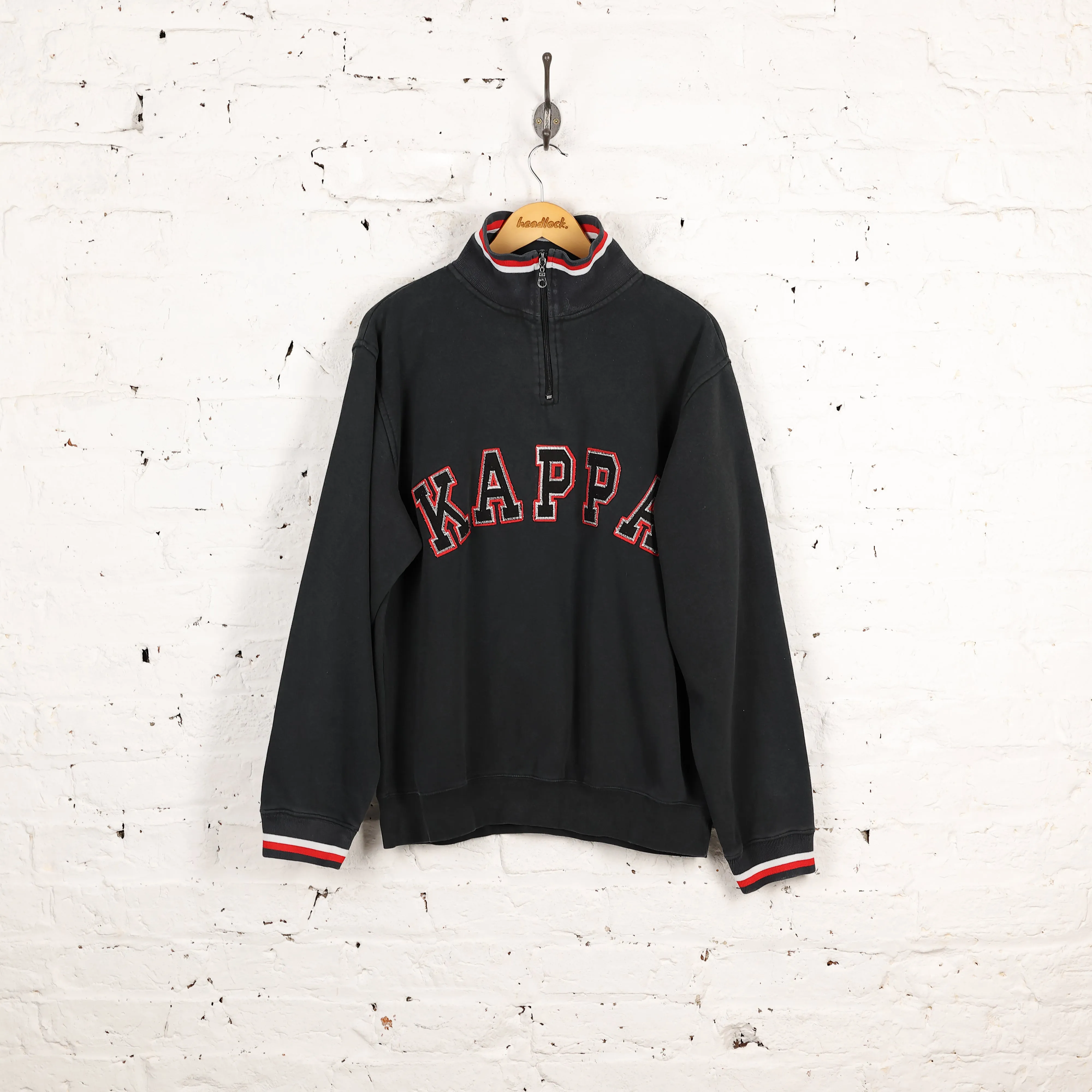 Kappa  Spell Out 90s 1/4 Zip Sweatshirt - Black - XL