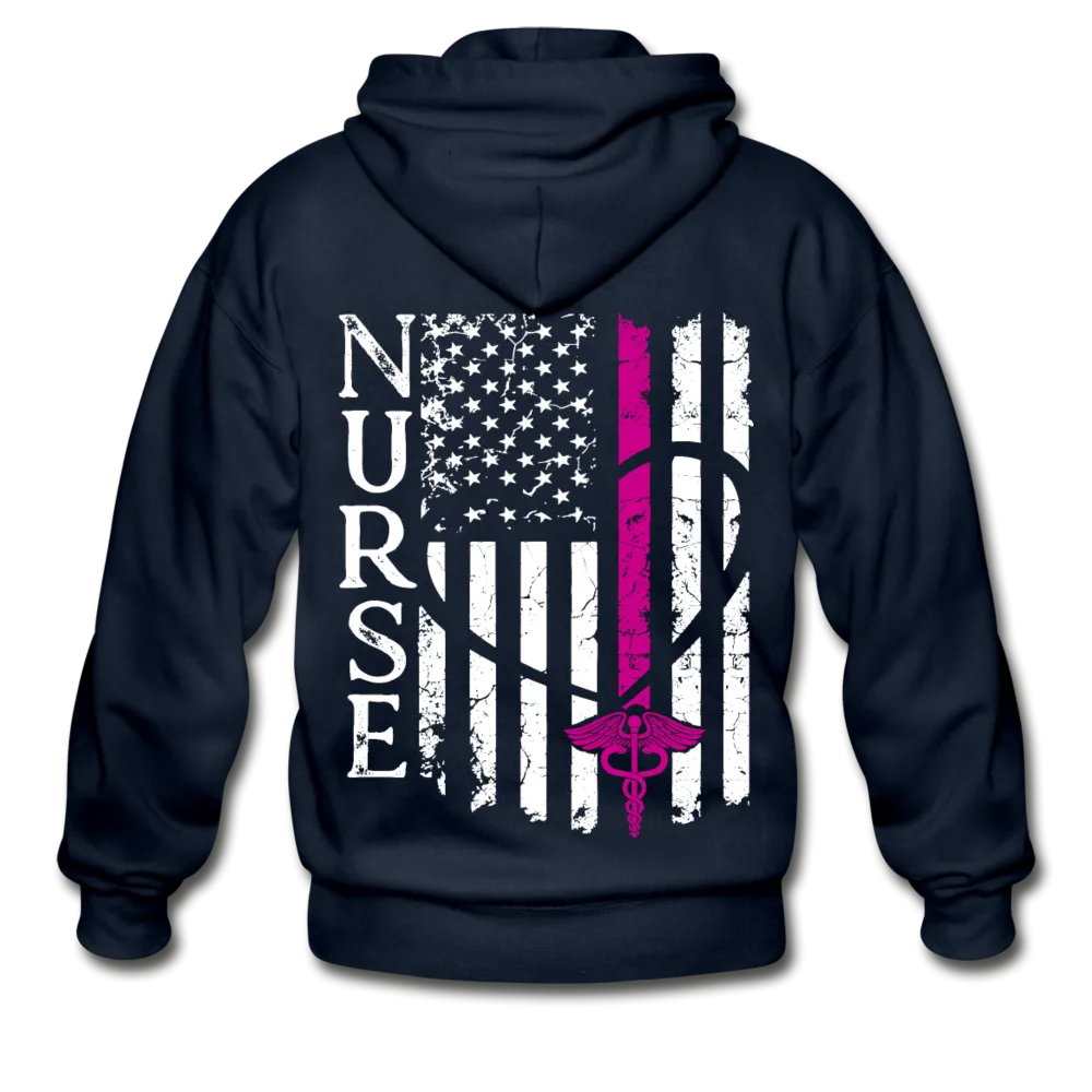 Kary RN Heartbeat Nurse Flag Gildan Heavy Blend Adult Zip Hoodie