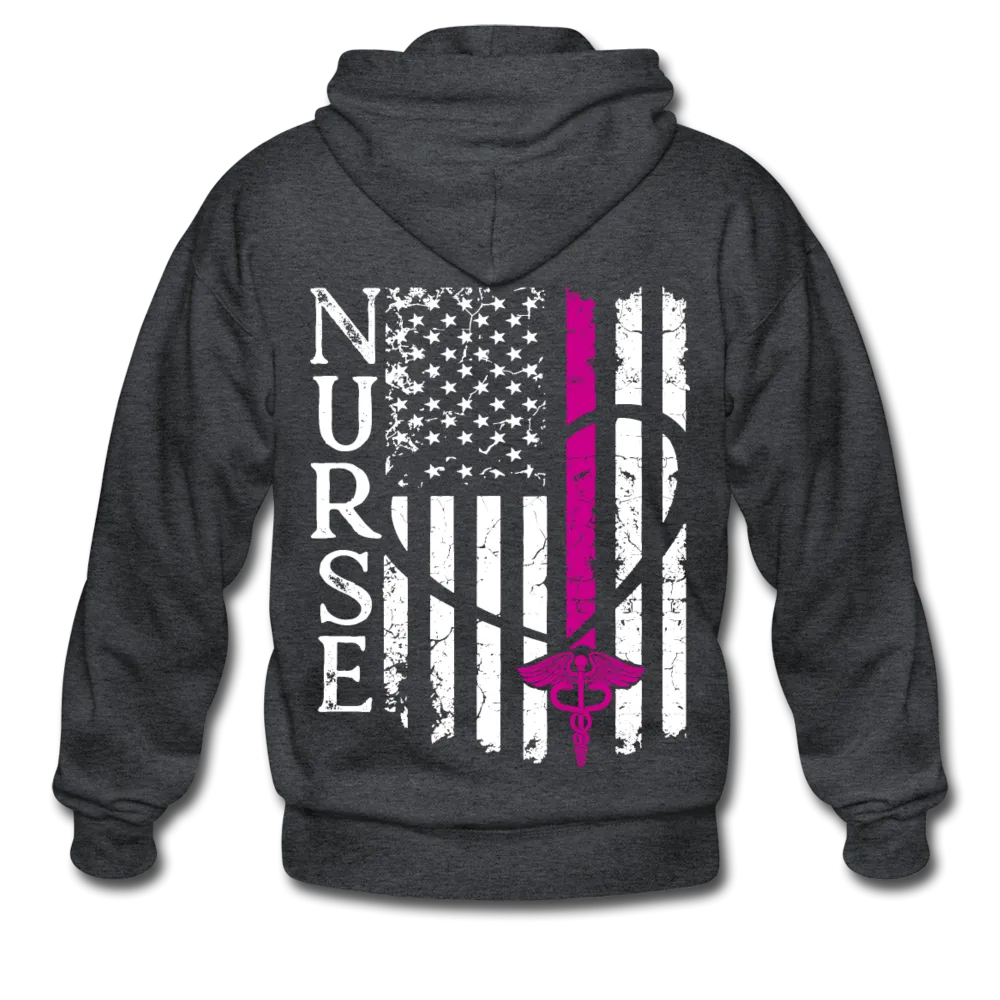 Kary RN Heartbeat Nurse Flag Gildan Heavy Blend Adult Zip Hoodie