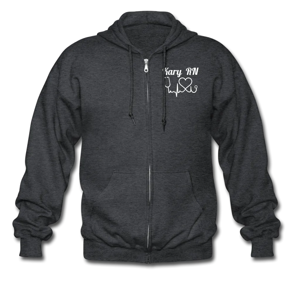 Kary RN Heartbeat Nurse Flag Gildan Heavy Blend Adult Zip Hoodie