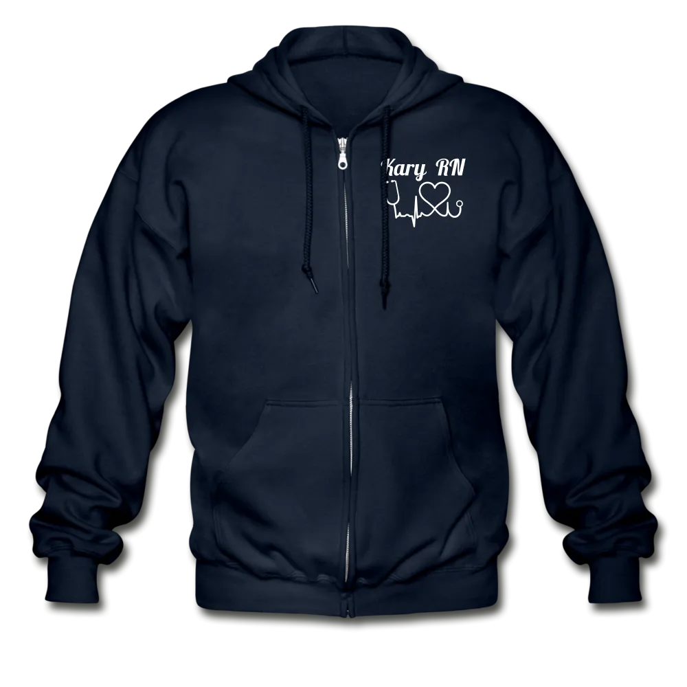 Kary RN Heartbeat Nurse Flag Gildan Heavy Blend Adult Zip Hoodie