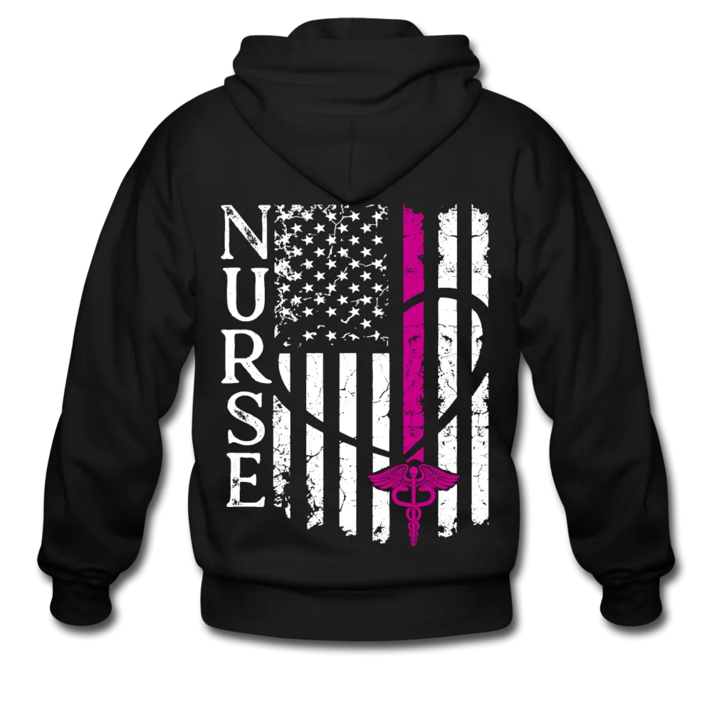 Kary RN Heartbeat Nurse Flag Gildan Heavy Blend Adult Zip Hoodie