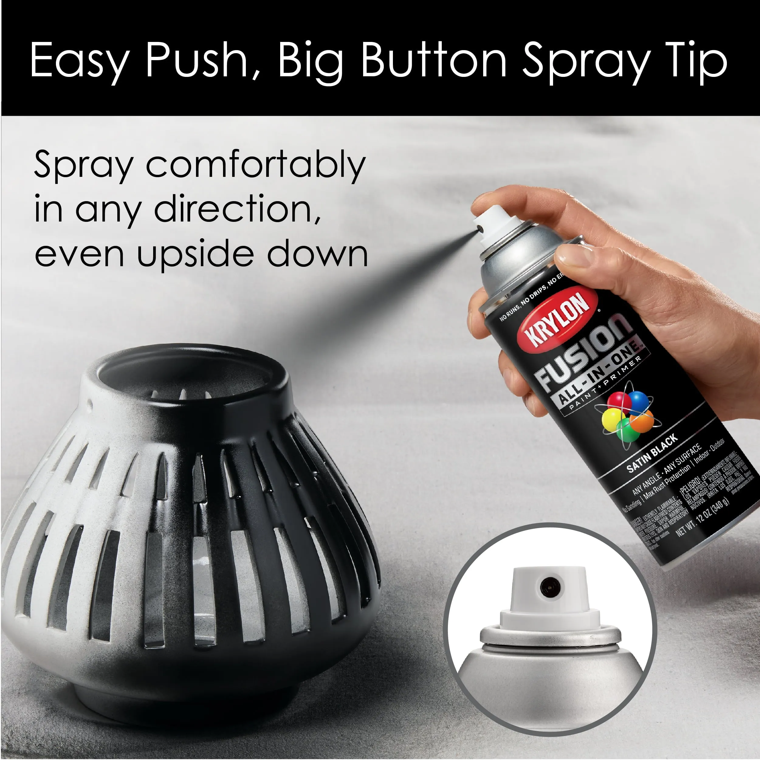 Krylon Fusion All-In-One Spray Paint, Satin Black, 12 Oz Satin Black Spray Paint