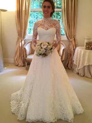 Lace A-Line Court Train Wedding Dress
