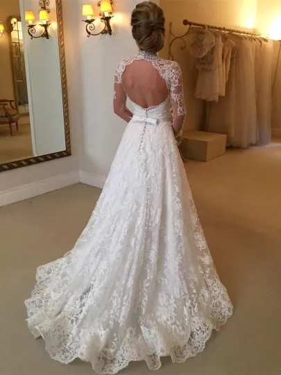 Lace A-Line Court Train Wedding Dress