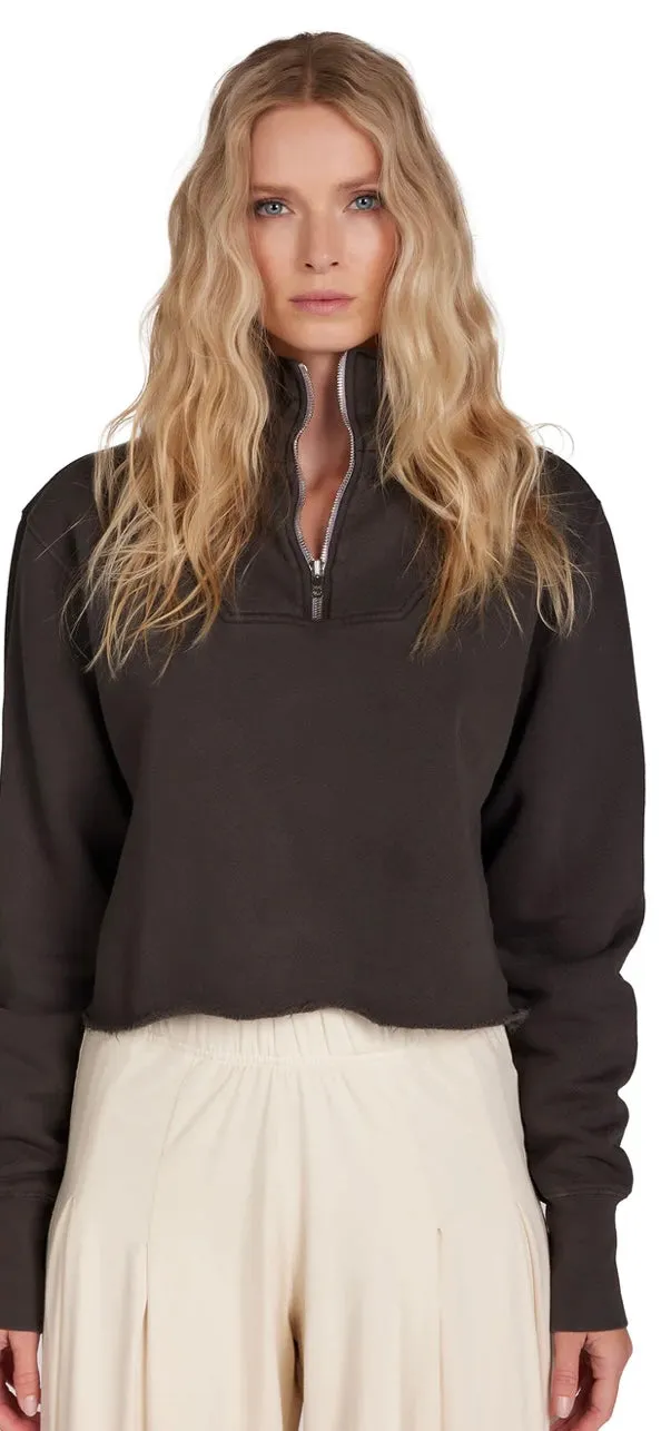 LES TIEN-Haley Crop Half Zip Pullover Vintage Brown