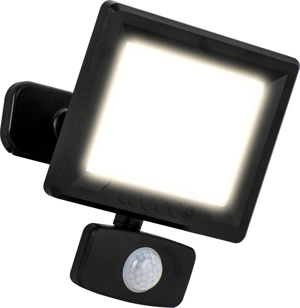Luceco EFLD20B40P-06 20W Essence Security PIR Floodlight with Ball Joint 1m Cable - Dusk-Till-Dawn Override PIR - Black