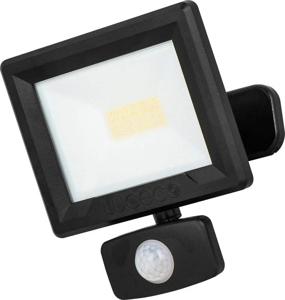 Luceco EFLD20B40P-06 20W Essence Security PIR Floodlight with Ball Joint 1m Cable - Dusk-Till-Dawn Override PIR - Black