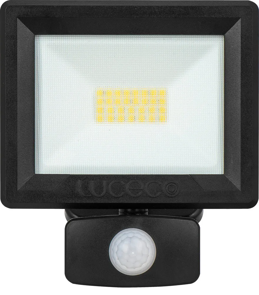 Luceco EFLD20B40P-06 20W Essence Security PIR Floodlight with Ball Joint 1m Cable - Dusk-Till-Dawn Override PIR - Black