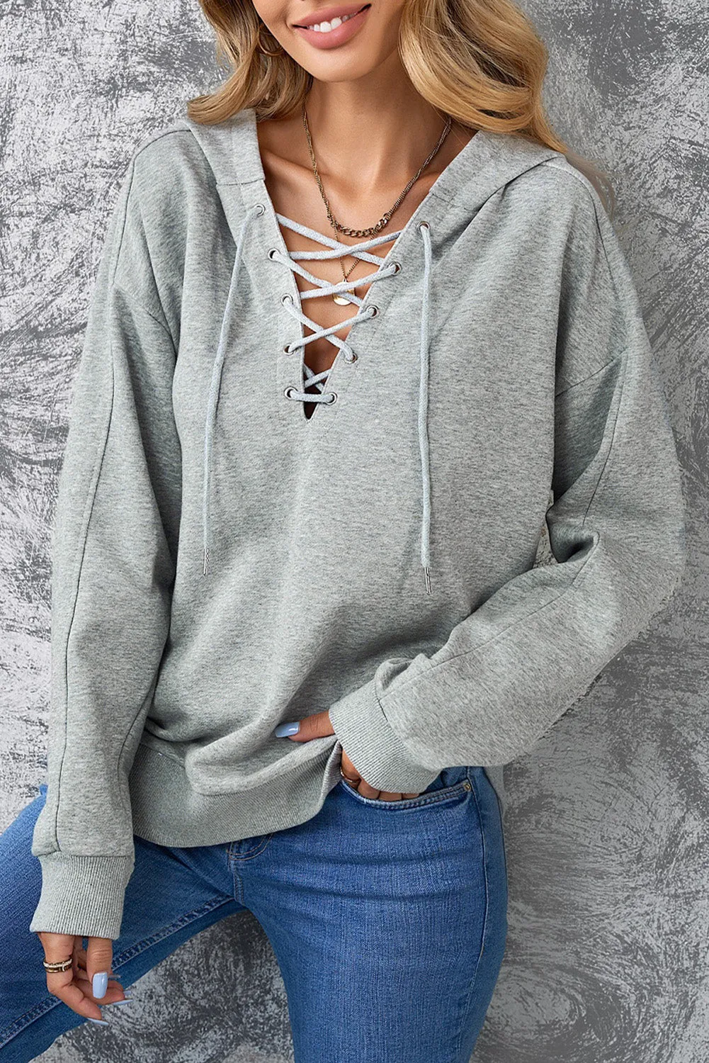 Macy Lace-Up Dropped Shoulder Hoodie