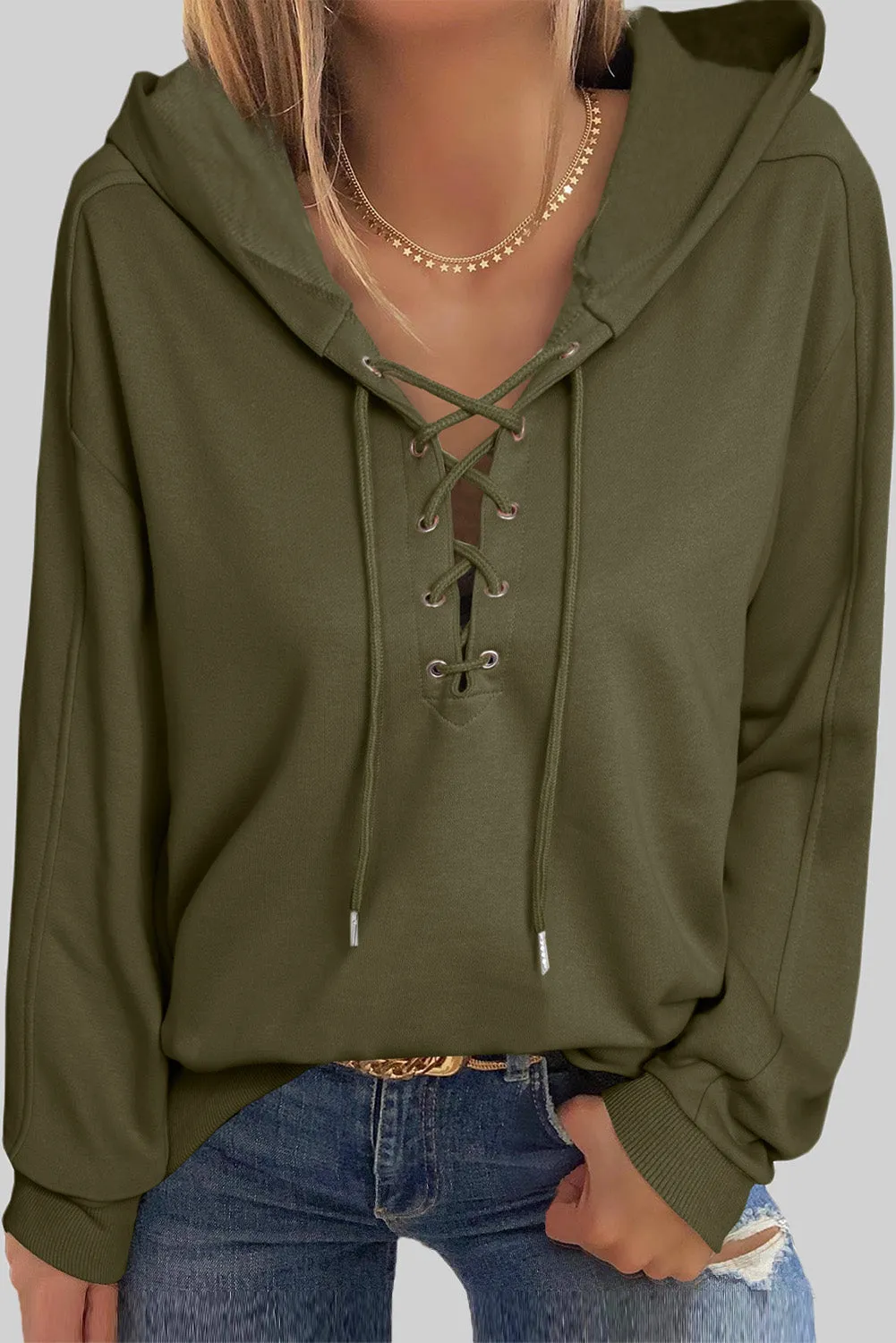 Macy Lace-Up Dropped Shoulder Hoodie
