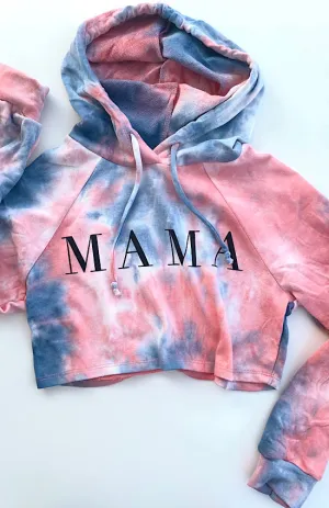 Mama Crop Tie Dye Black Puffy Letter Sweatshirts