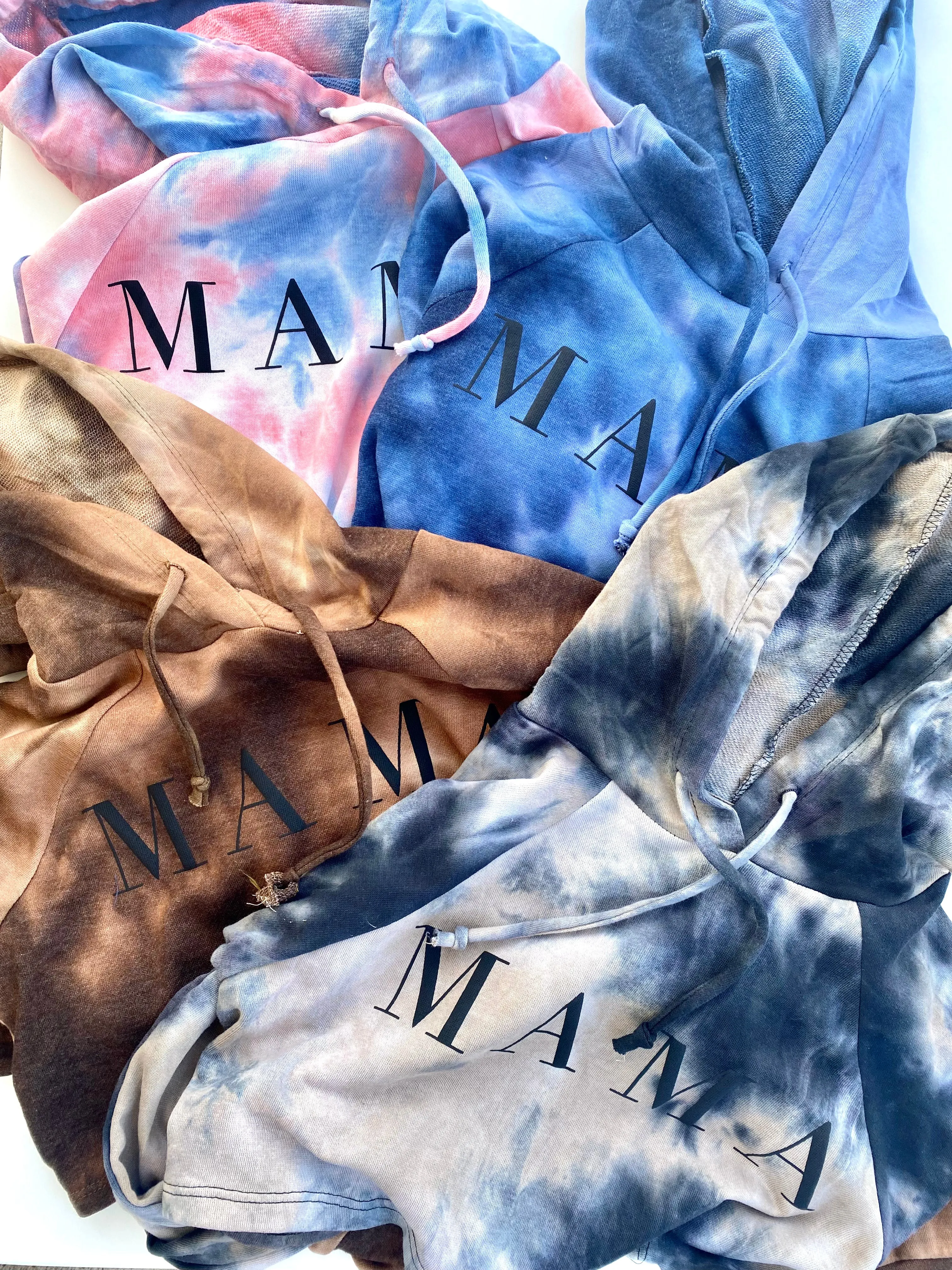 Mama Crop Tie Dye Black Puffy Letter Sweatshirts