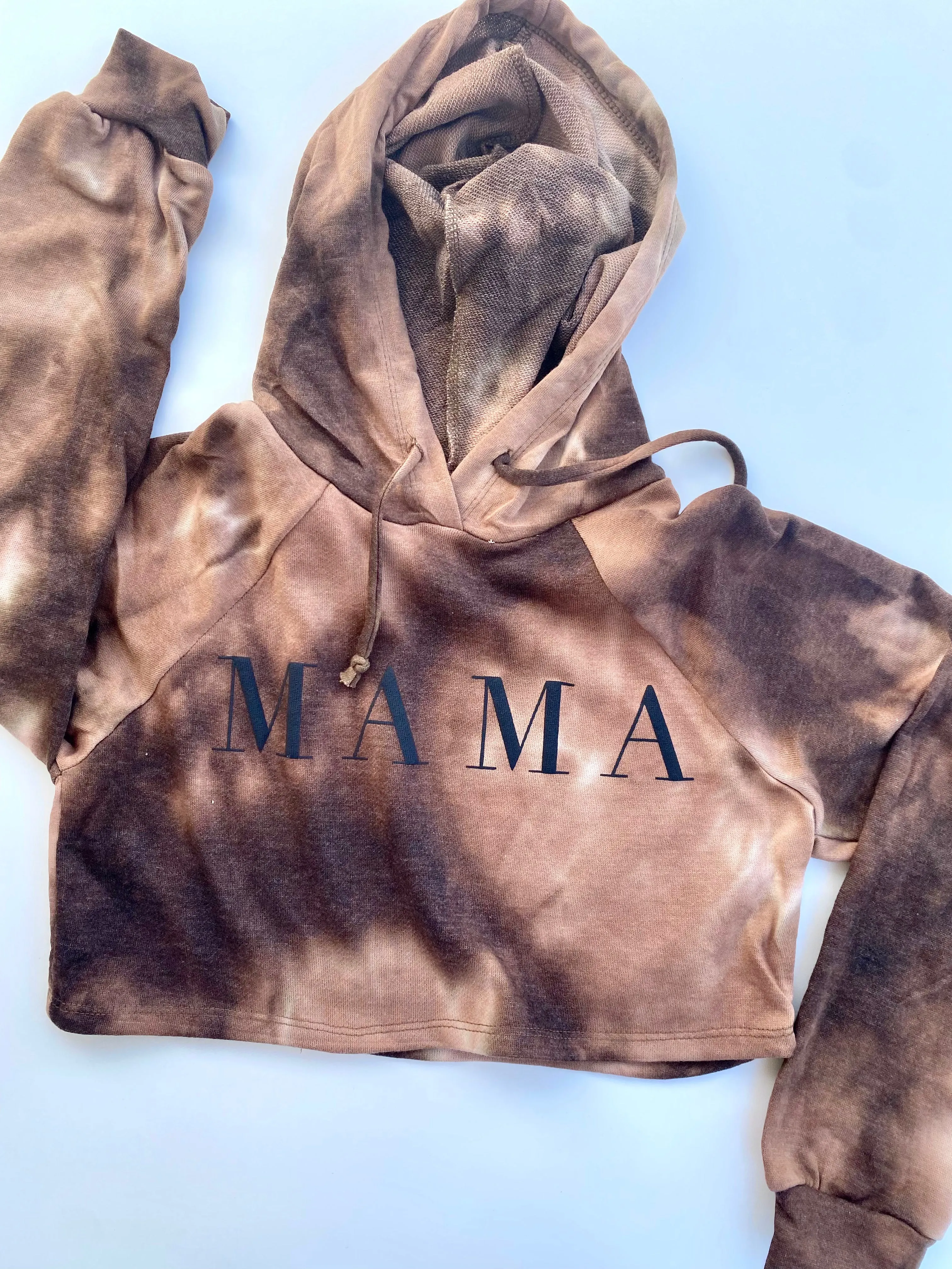 Mama Crop Tie Dye Black Puffy Letter Sweatshirts