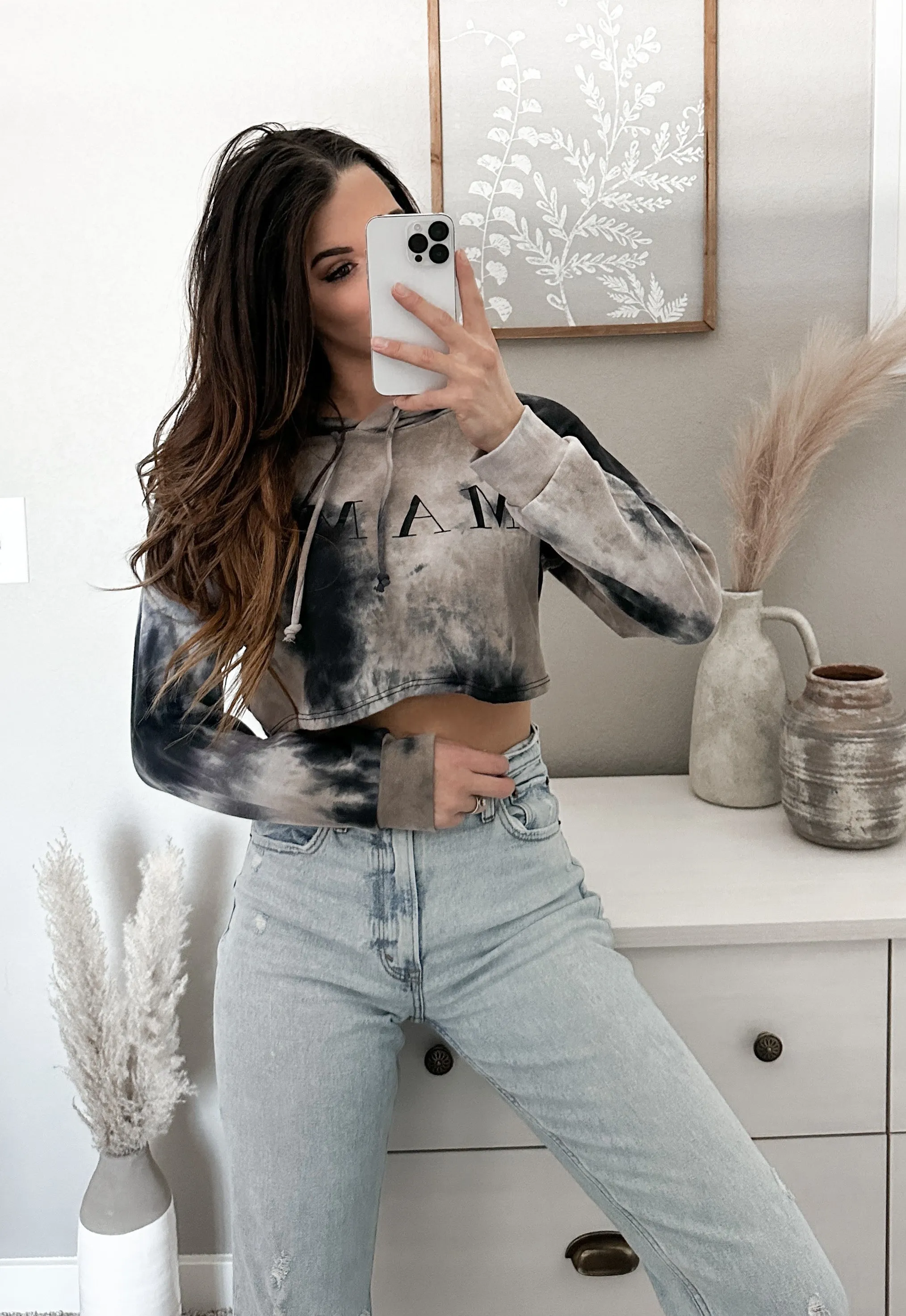 Mama Crop Tie Dye Black Puffy Letter Sweatshirts