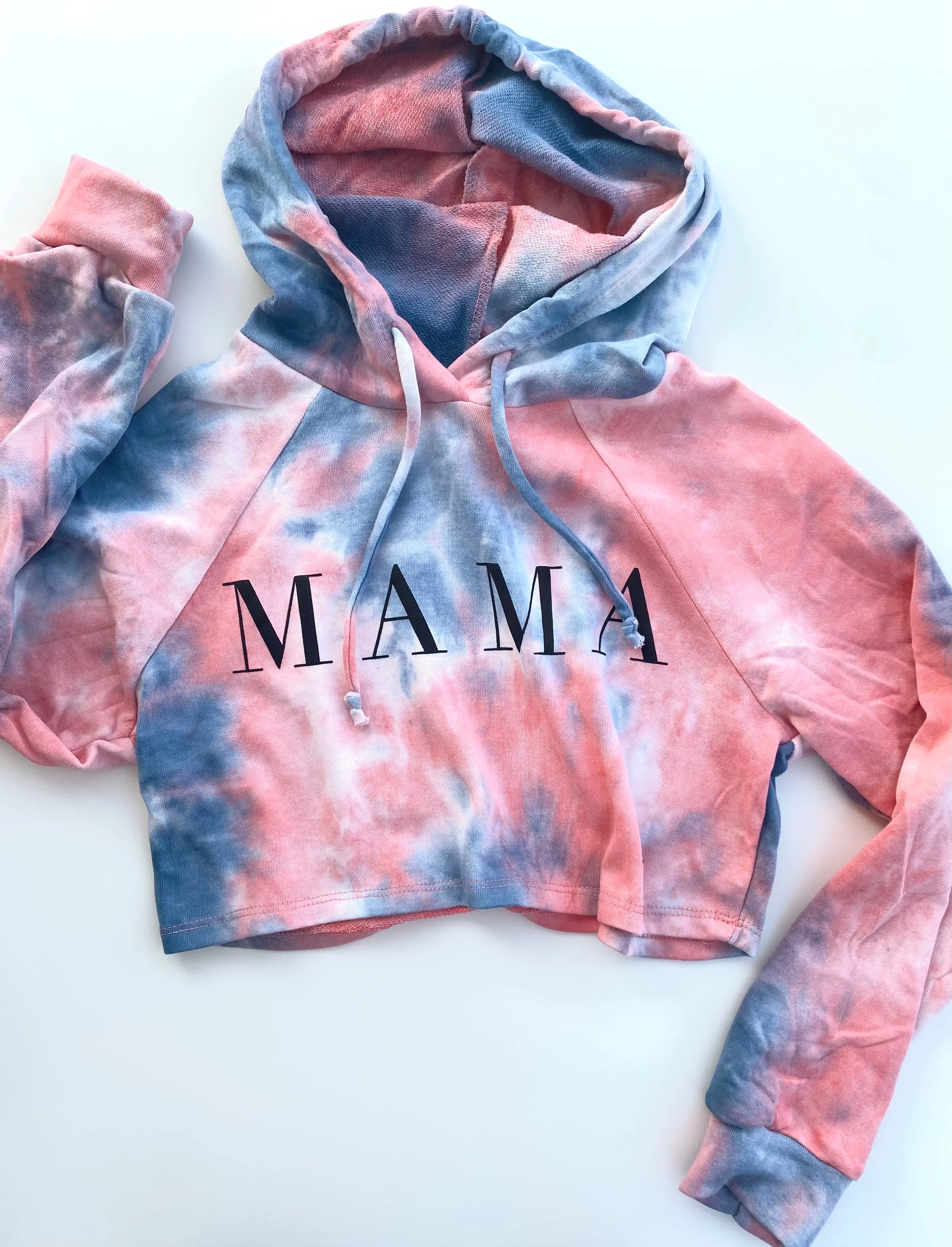 Mama Crop Tie Dye Black Puffy Letter Sweatshirts