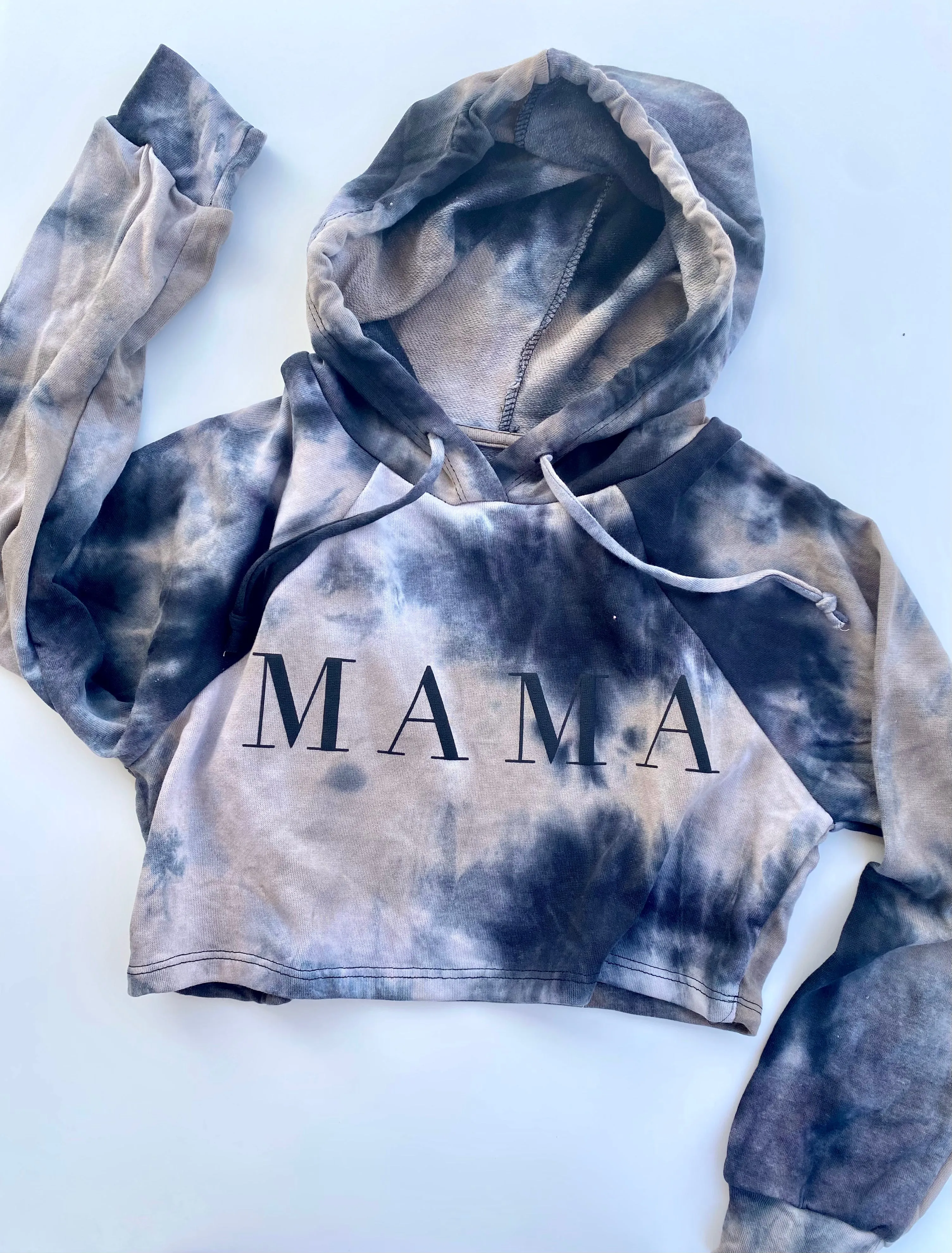 Mama Crop Tie Dye Black Puffy Letter Sweatshirts