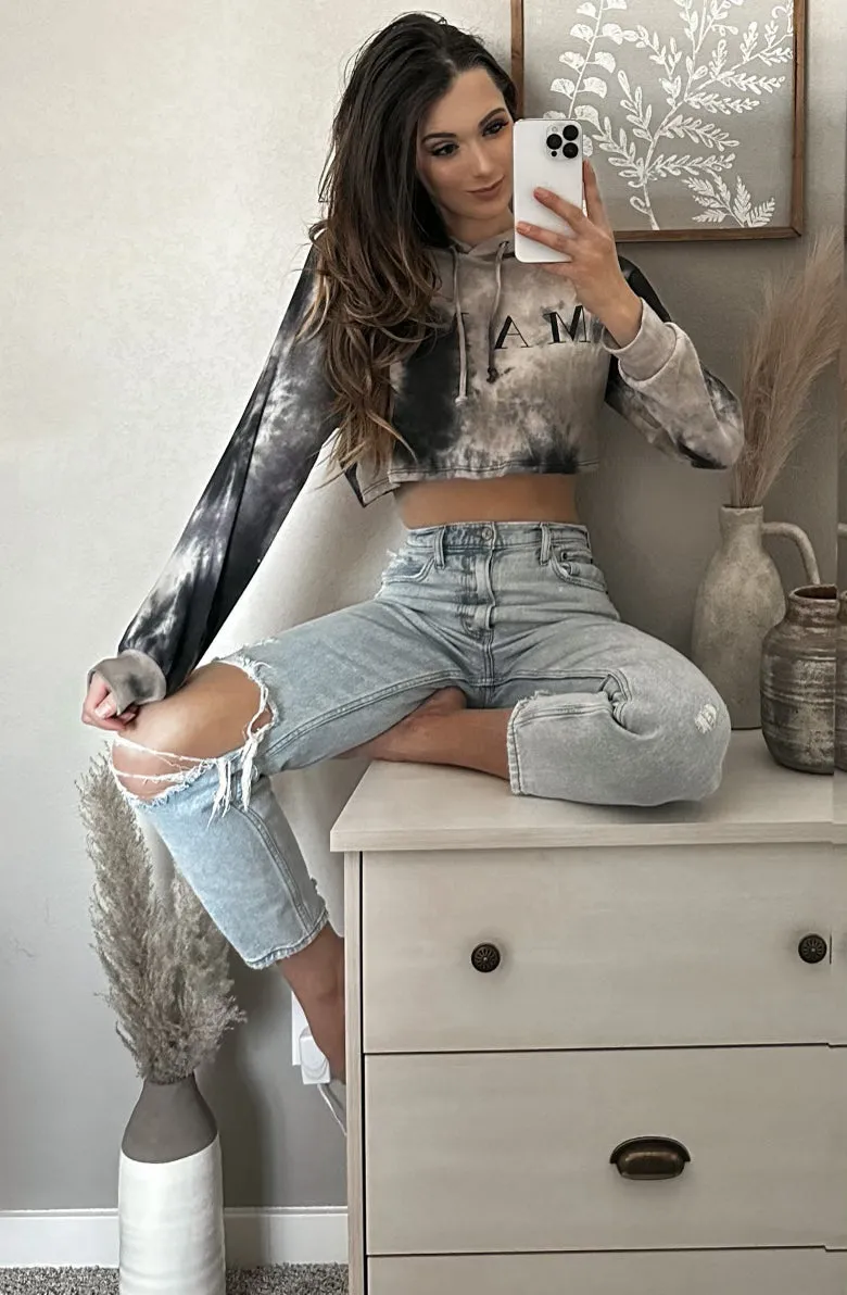Mama Crop Tie Dye Black Puffy Letter Sweatshirts