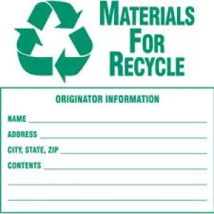 MATERIALS FOR RECYCLE ORIGINATOR INFORMATION NAME ADDRESS CITY, STATE, ZIP CONTENTS Labels