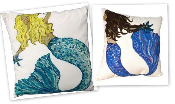 Mermaid A & B Cotton Canvas Pillow Set- Indoor/Outdoor- Oversized