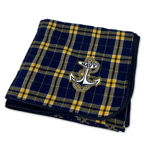 Navy Anchor Premium Flannel Blanket (Navy/Gold)