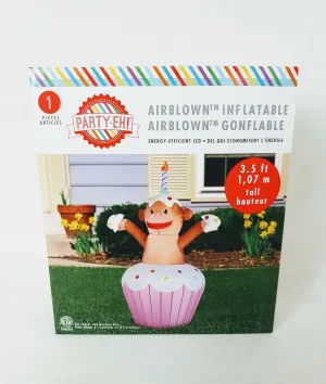 New Indoor/Outdoor Party Time Airblown Inflatable 3.5 Ft Cupcake with Monkey!